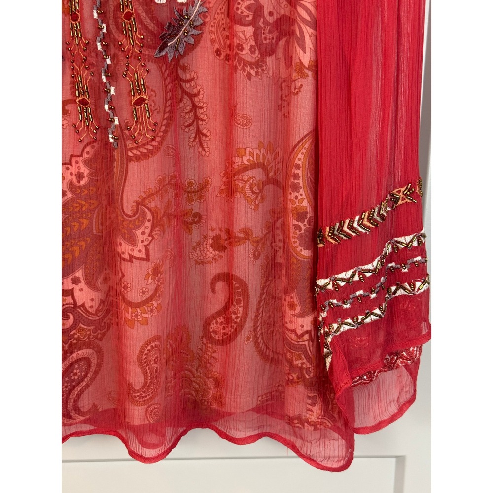 Soft Surroundings Samara Tunic Dark Coral Sheer Embroidered Boho Floral Sz Small - Picture 10 of 11